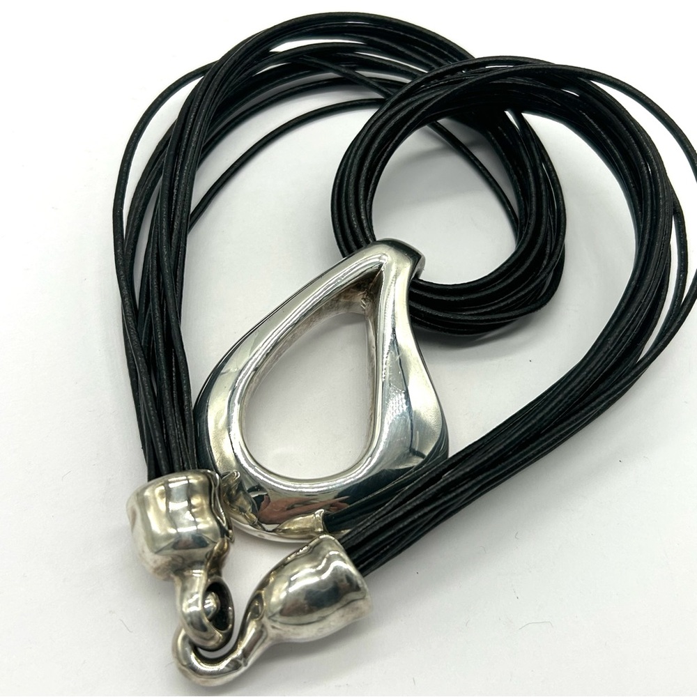 Simon Sebbag SSD Sterling Silver Pendant on Multi-Strand Black Leather Necklace